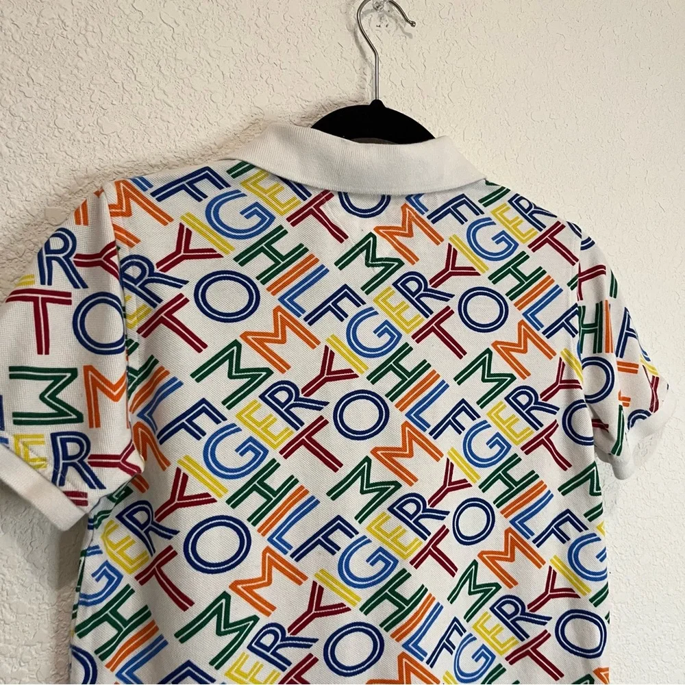 Tommy Hilfiger Spellout Logo Graphic Short Sleeve Polo Shirt Kids Youth Size L